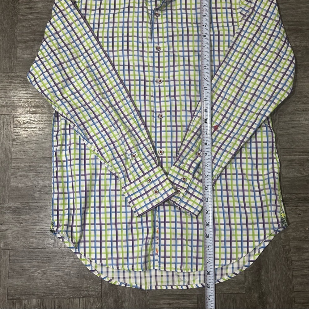 Mens Robert Graham Purple/Green/Blue Plaid Long Sleeve Dress Shirt Size Small - Picture 5 of 11